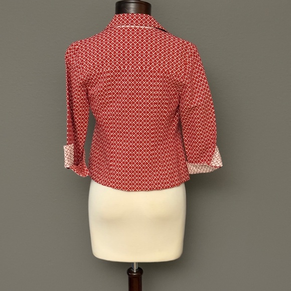 Shin Choi Red White Jacket 3/4 Sleeve 4 Button Clousre Lined Sz 2 - Picture 3 of 6